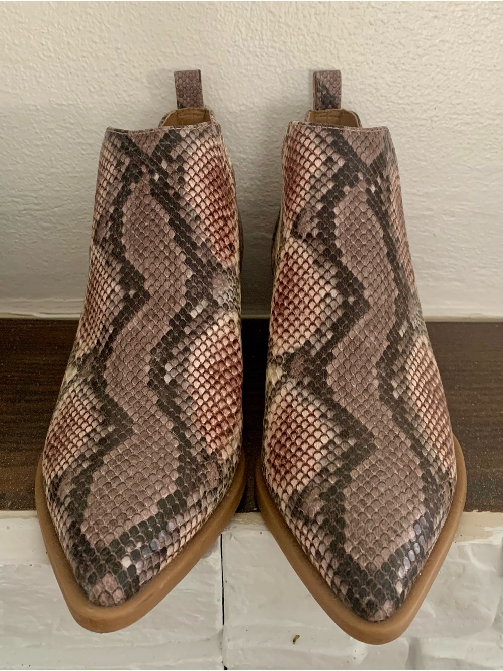 Dolce Vita Pink Snake-Print Pointed Ankle Booties